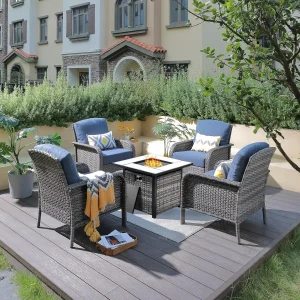 4 Pieces Patio Furniture Set with 30" Fire Pit Table