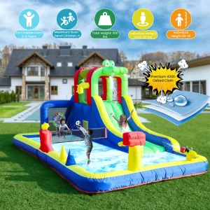 8-in-1 Crocodile Inflatable Water Slide Park